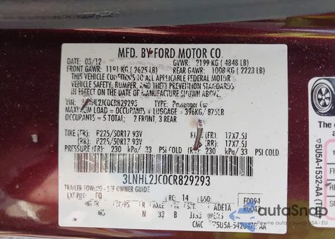 2012 Lincoln Mkz from USA, damaged, VIN 3LNHL2JC0CR829293